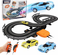 Charger l&#39;image dans la galerie, Ensemble de piste de course électrique pour enfants et adultes, avec deux voitures à sous haute vitesse et deux poignées pour contrôler la vitesse, piste de course circulaire Overpas, cadeaux de Noël et d&#39;anniversaire.
