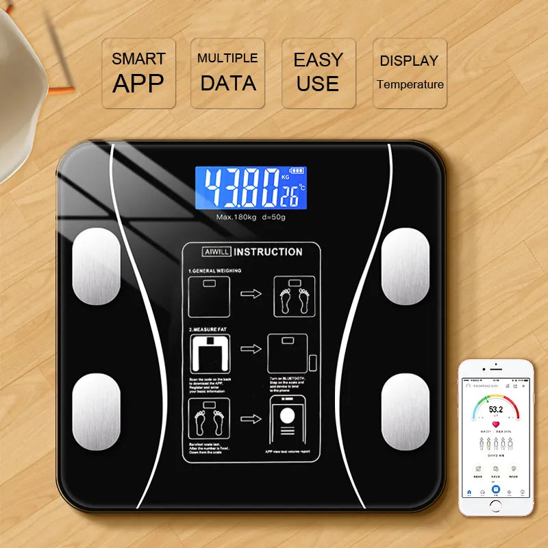 Balance Connectée avec Analyse de 17 Indicateurs de Santé - Avec Application via Bluetooth