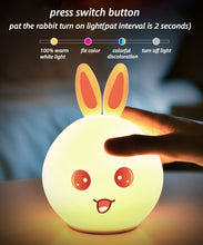 Charger l&#39;image dans la galerie, Veilleuse en silicone lapin multicolore rechargeable
